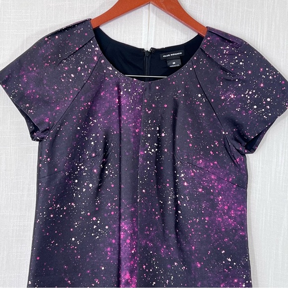 Club Monaco Black Ophelia Galaxy Space Print Silk Shift Dress Size 00 - Picture 6 of 16